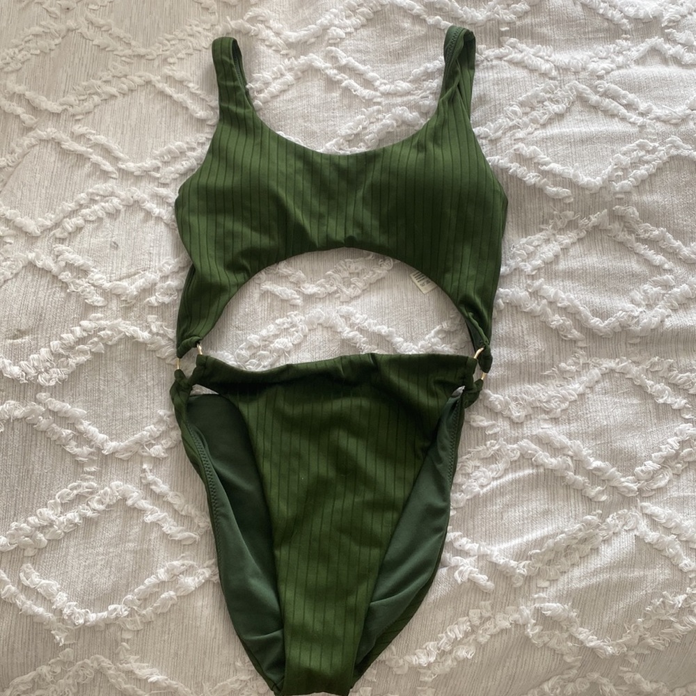 Hollister Swim Ribbed One-Piece Monokini Swimsuit- Green